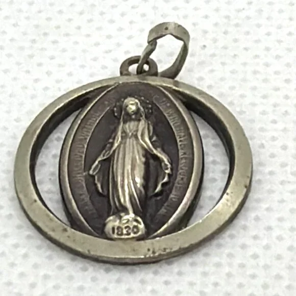 VTG Miraculous Medal Pendant Cutout Open Frame Catholic Holy Mother Religious - Picture 3 of 9